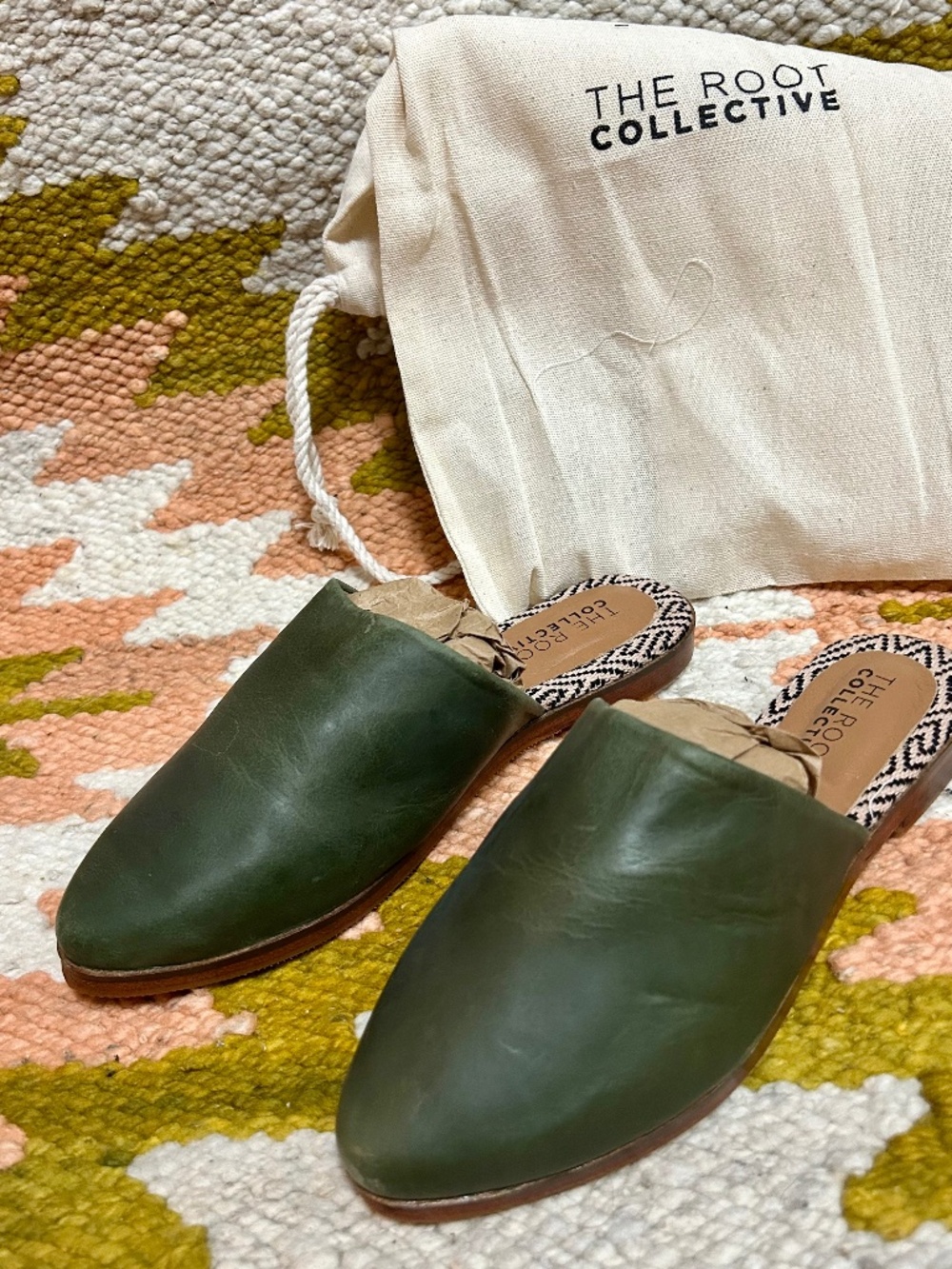 Olive mules, Lili, The Root Collective, Size 7